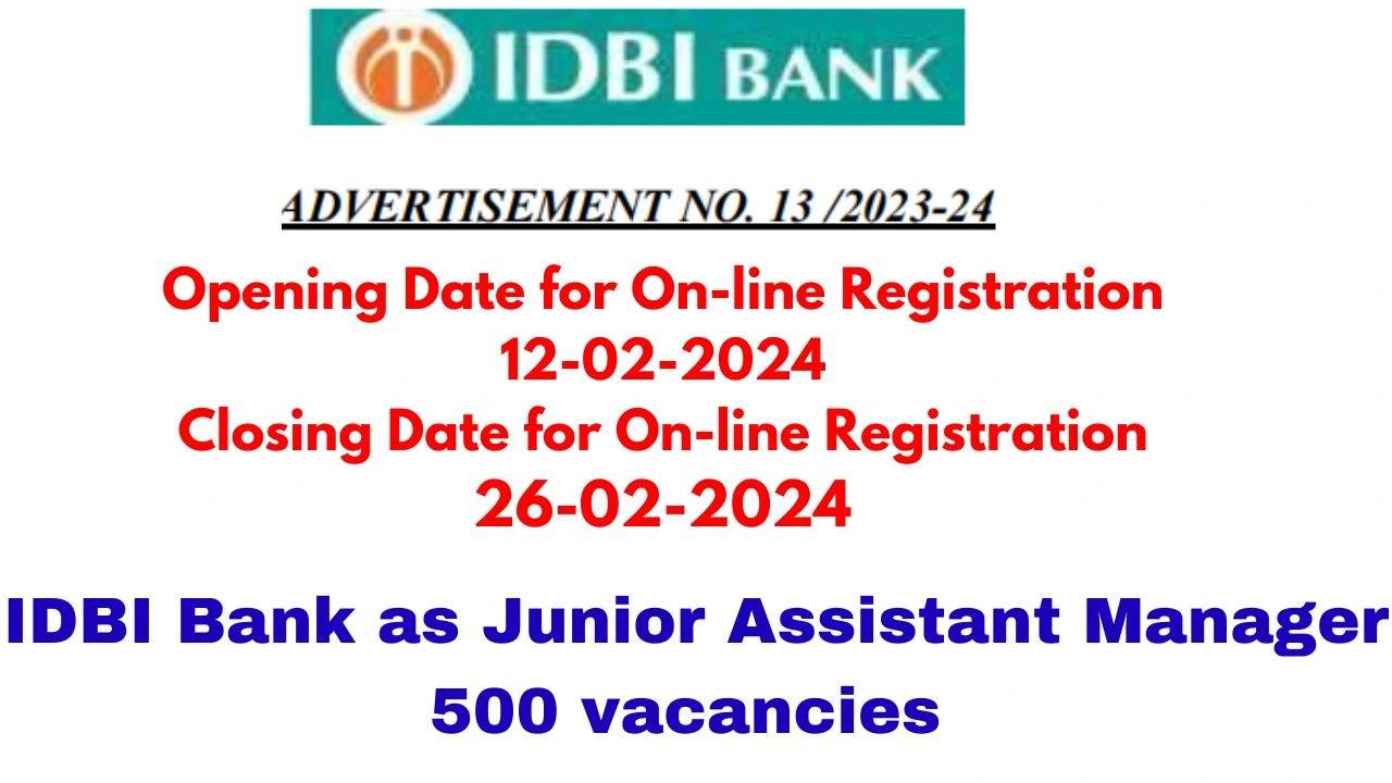 IDBI Bank Junior Assistant Manager 2024 vacancies