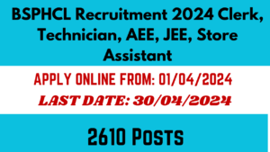 BSPHCL Recruitment 2024 Clerk Technician AEE JEE Store Assistant