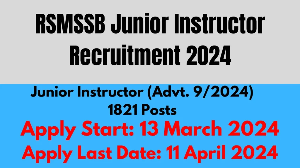  RSMSSB Junior Instructor Recruitment 2024 apply now