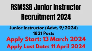 RSMSSB Junior Instructor Recruitment 2024