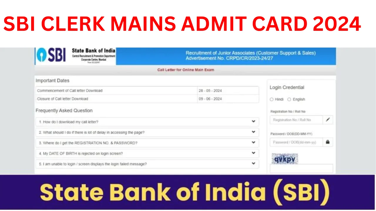 SBI Clerk Admit Card 2024 Out for Mains Exam