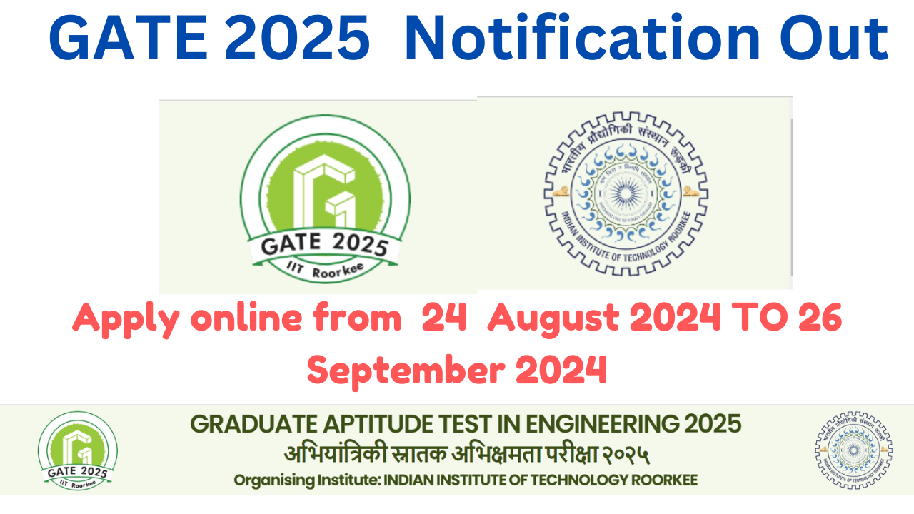 GATE 2025 Exam Date Out, Apply Online Start From 24 August at gate2025.iitr.ac.in