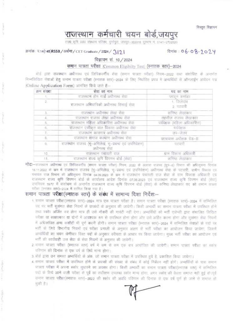 Rajasthan CET 2024 Notification Out for Graduation Level, Apply Online at RSMSSB 1 HaryanaJobs.in Adv CET Graduation 2024 06082024 pdf