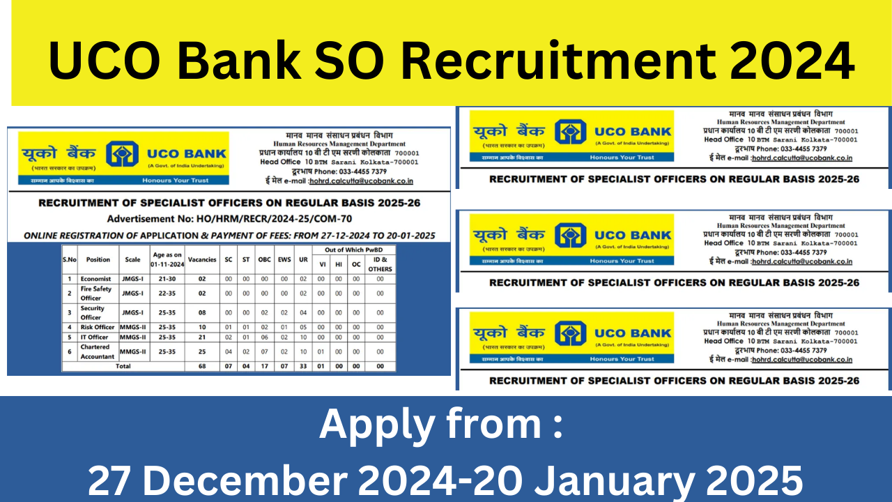 UCO Bank SO Recruitment 2024