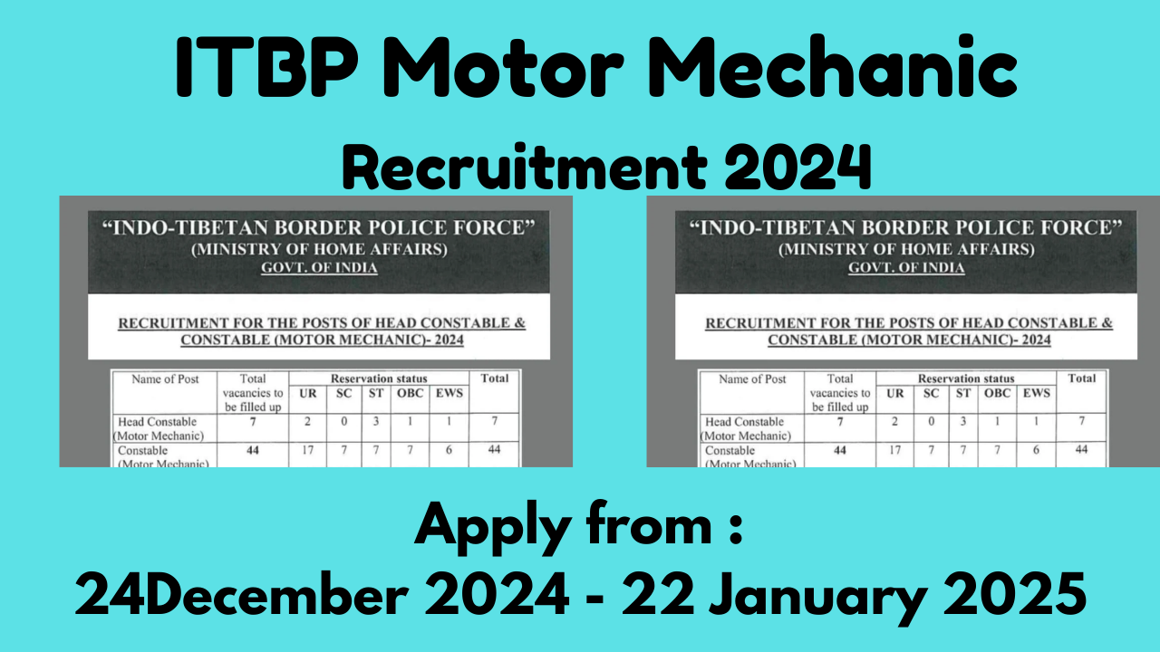 ITBP Motor Mechanic Recruitment 2024