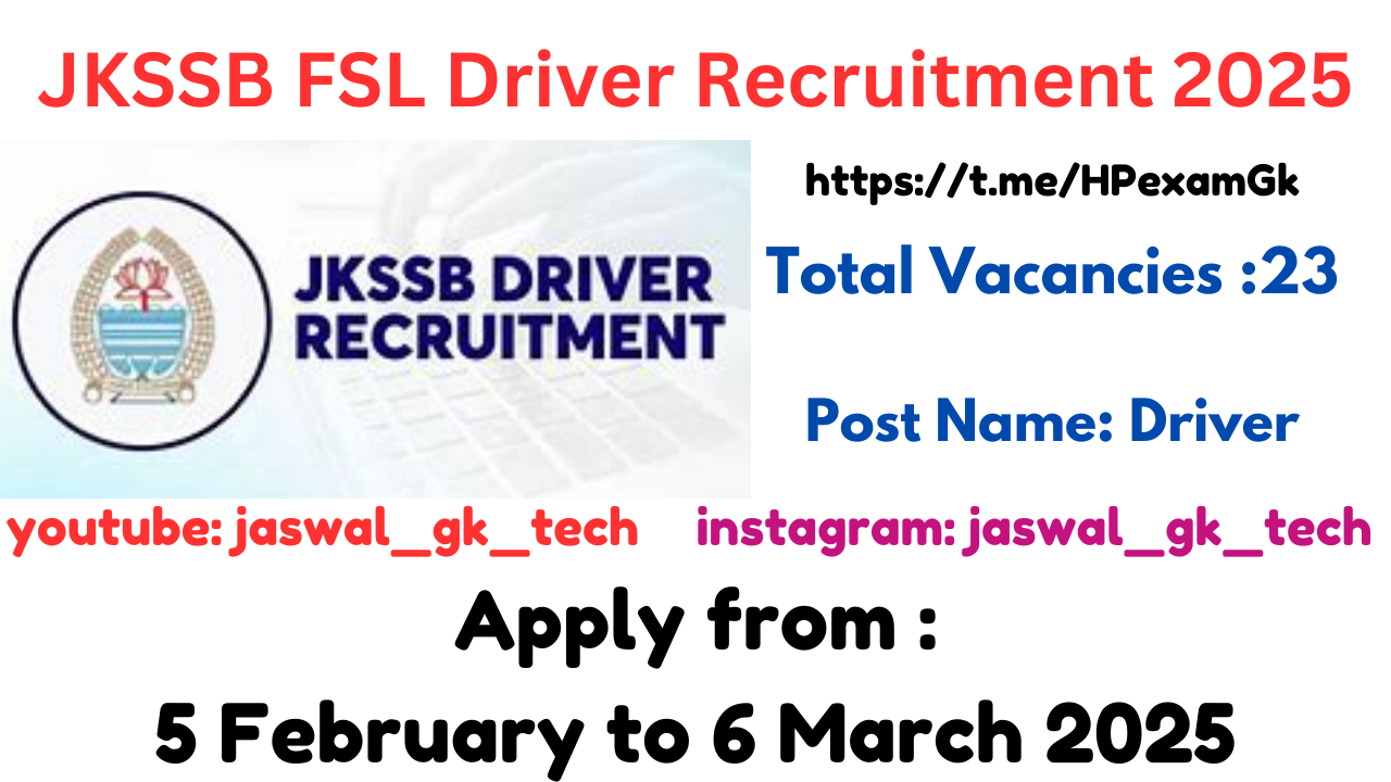 JKSSB FSL Driver Recruitment 2025