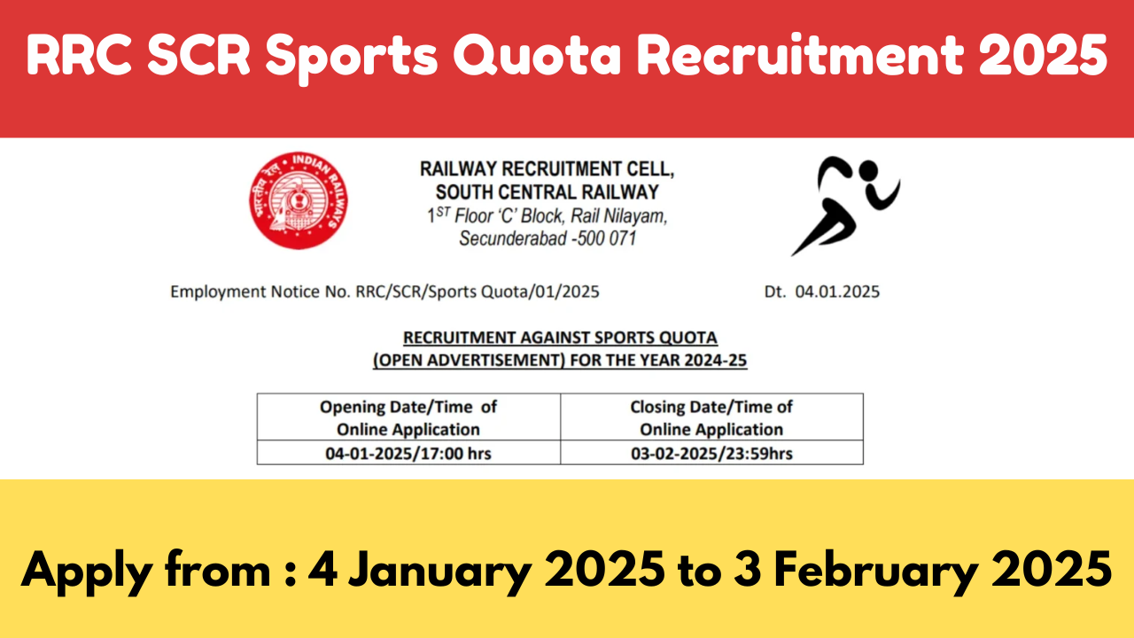 RRC SCR Sports Quota Recruitment 2025