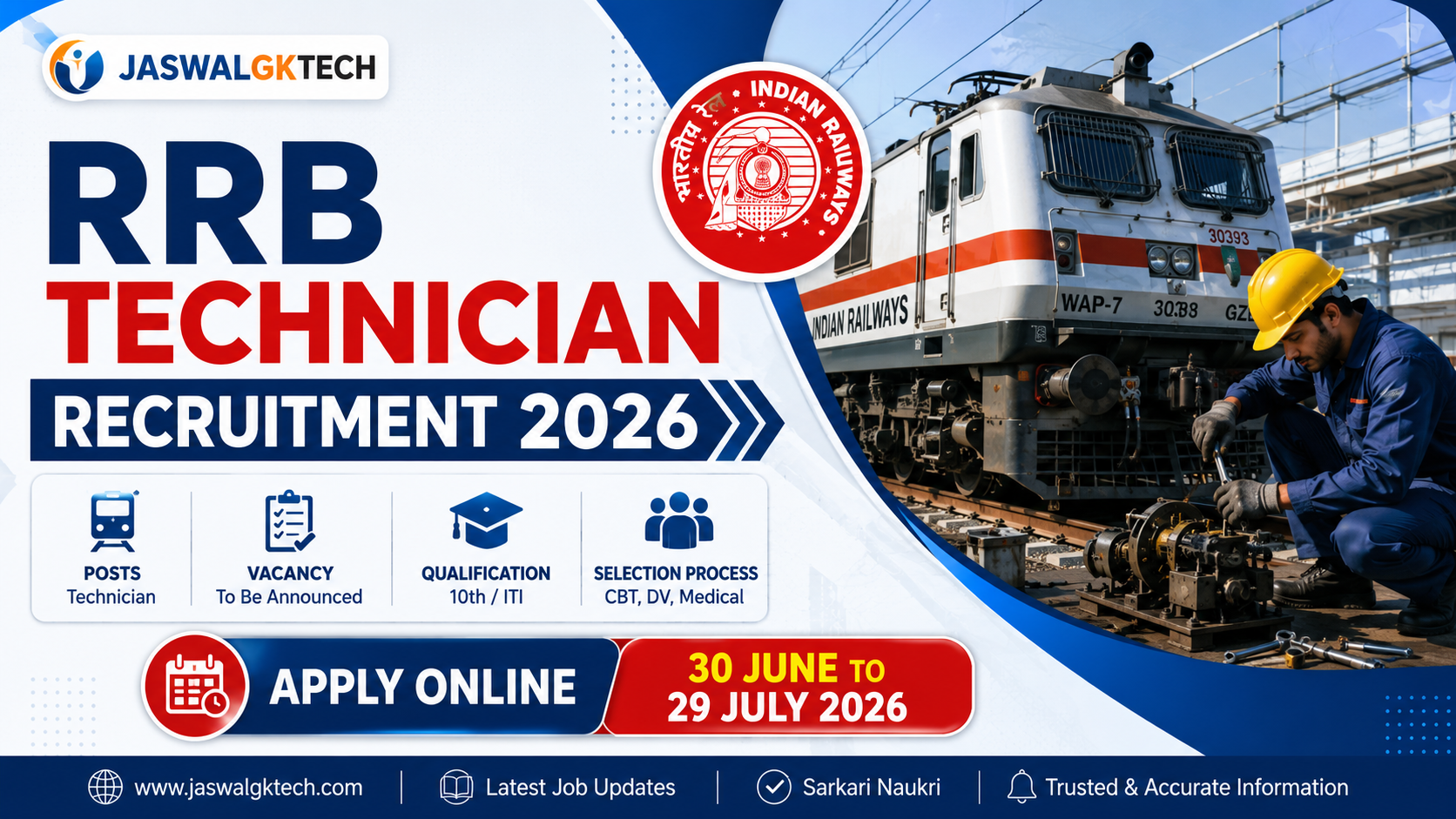 RRB Technician  Recruitment 2026 -Last date 29 July 2026